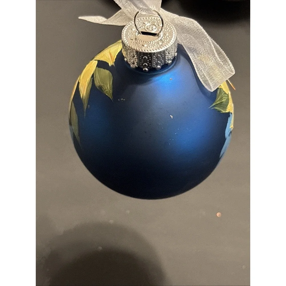 Lot of 5 Hand Painted Glass Sunflower Christmas Ornaments Thanksgiving Holidays
